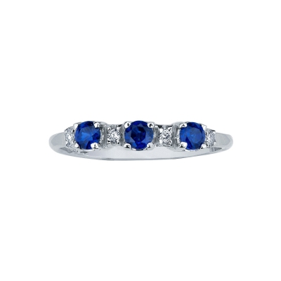 Trilogy type ring with blue sapphires and diamonds 