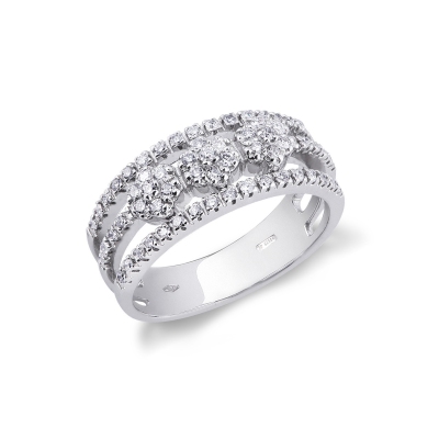 18k white gold ring with three diamonds flowers 