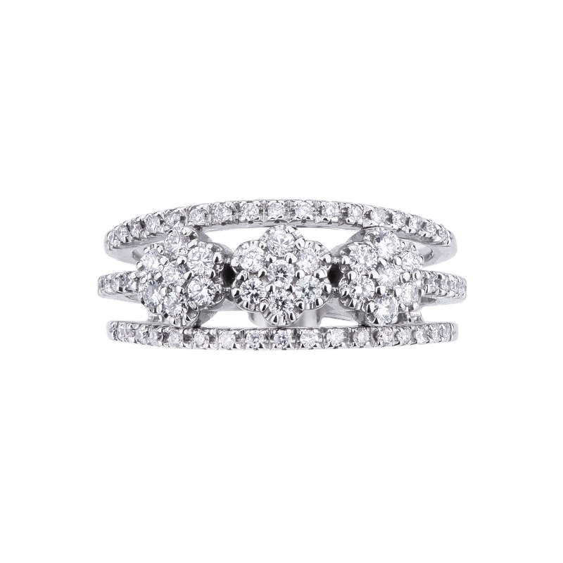 18k white gold ring with diamonds flowers 