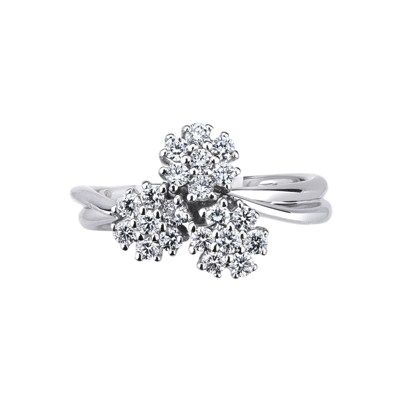 18k white gold ring with diamonds flowers 