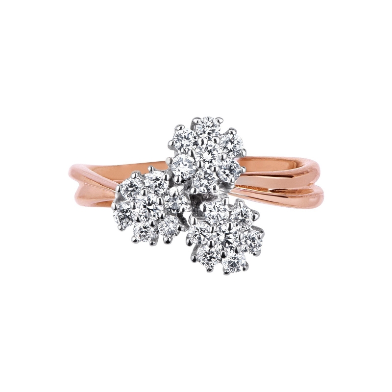 18k white and rosé gold ring diamonds flowers 