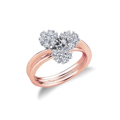 18k white and rosé gold ring diamonds flowers 