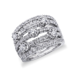 18k white gold band ring with 5 rows of diamonds 