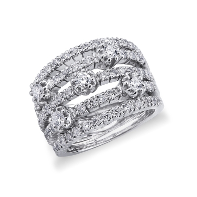 18k white gold band ring with 5 rows of diamonds 