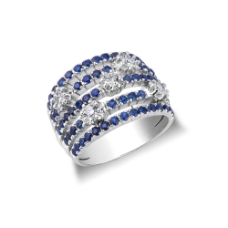 18k white gold band ring with diamonds and blue sapphire 