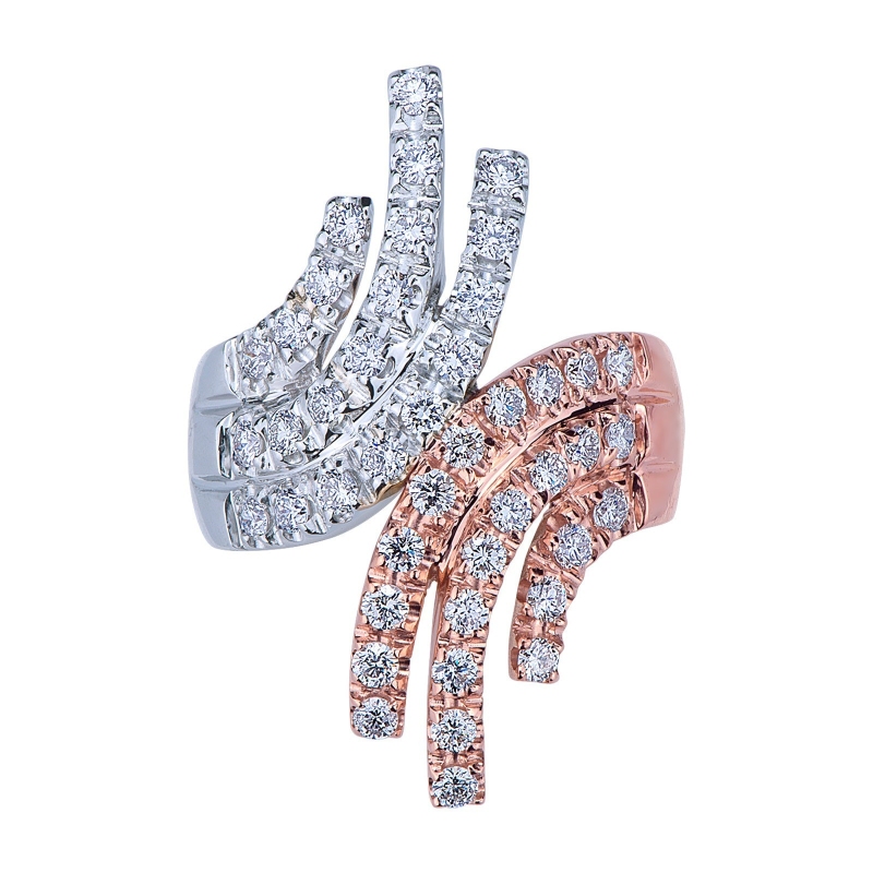 18k white and rosé gold ring with diamonds waves 