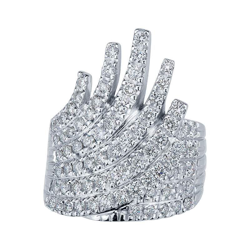 White gold 18k pavé ring with diamonds waves 