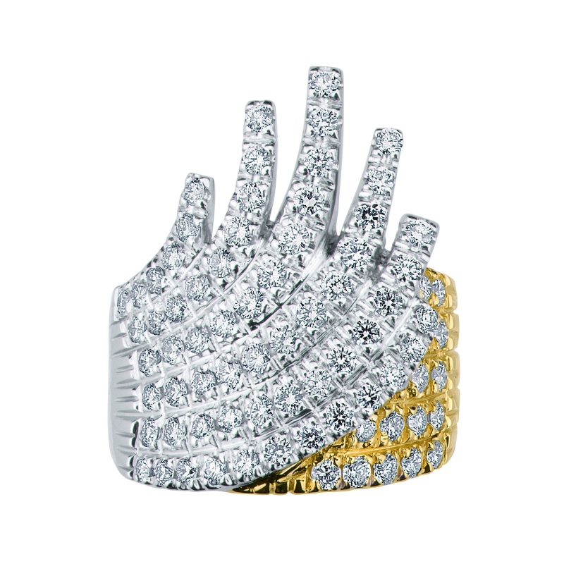 18k white and yellow gold band ring with diamonds waves 