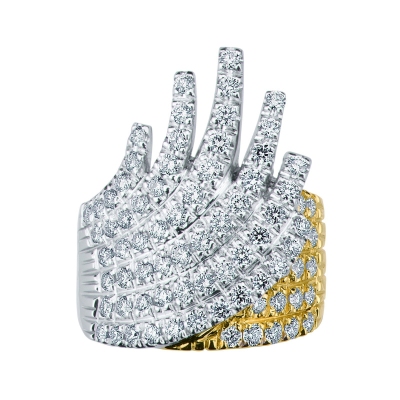 18k white and yellow gold band ring with diamonds waves 