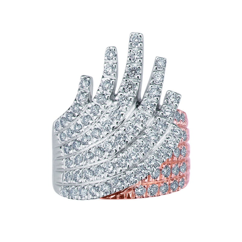 Band ring in white and rosé gold 18k with diamonds waves 