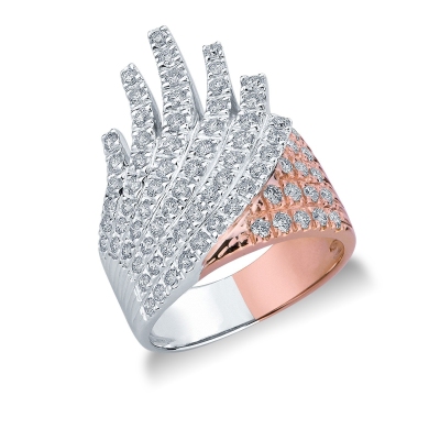 Band ring in white and rosé gold 18k with diamonds waves 