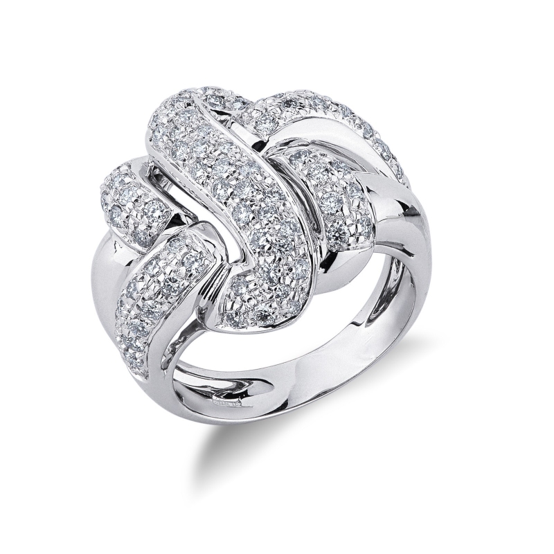Anello ad intreccio  in oro bianco 18k e diamanti