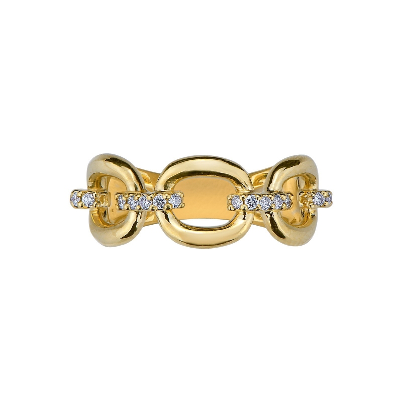 Yellow gold 18k rigid mesh ring with diamonds 