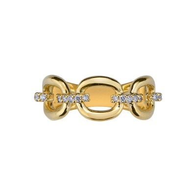 Yellow gold 18k rigid mesh ring with diamonds 