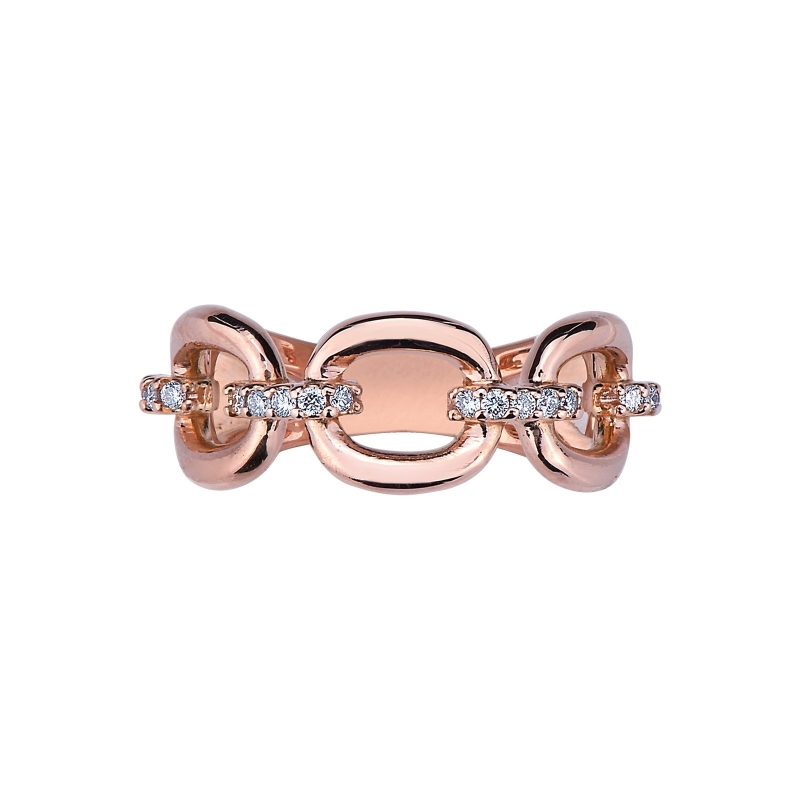 Rosé gold 18k rigid mesh ring with diamonds 