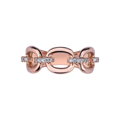 Rosé gold 18k rigid mesh ring with diamonds 