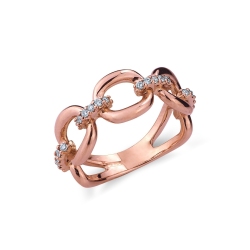 Rosé gold 18k rigid mesh ring with diamonds 