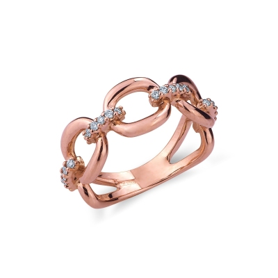 Rosé gold 18k rigid mesh ring with diamonds 