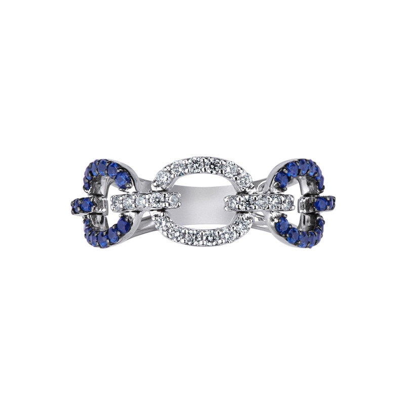 White gold 18k ring with oval elements of blue sapphires and diamonds 