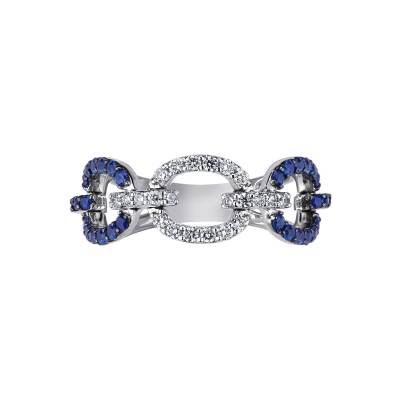 White gold 18k ring with oval elements of blue sapphires and diamonds 