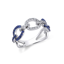 White gold 18k ring with oval elements of blue sapphires and diamonds 
