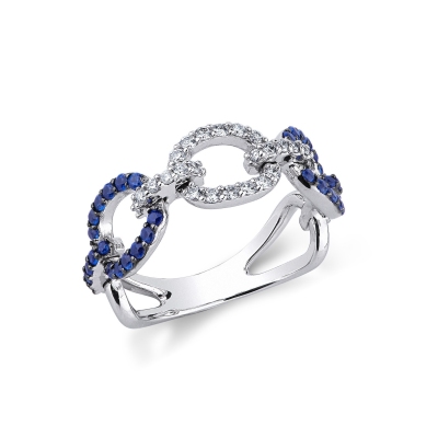 White gold 18k ring with oval elements of blue sapphires and diamonds 