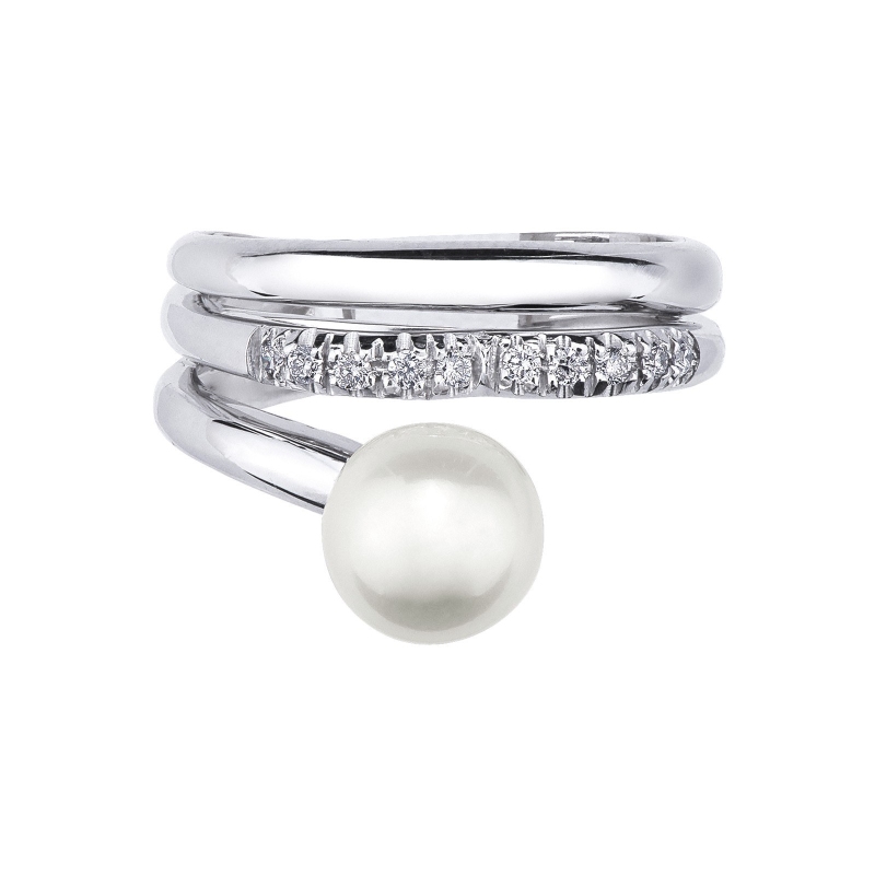 White gold 18k ring with pearl of about 8 mm and diamonds 