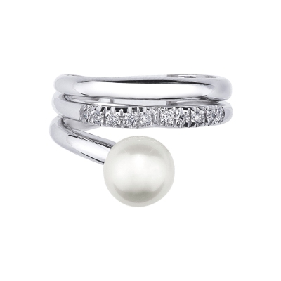 White gold 18k ring with pearl of about 8 mm and diamonds 