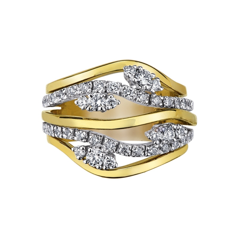 Band ring in white and yellow gold 18k with diamonds 