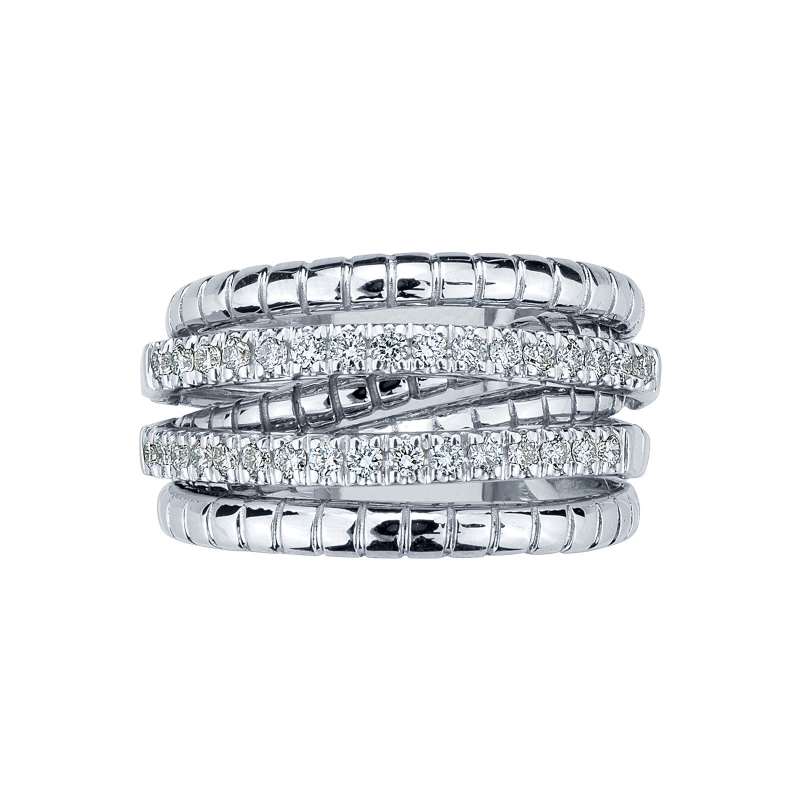 White gold 18k ring with rows of diamonds 