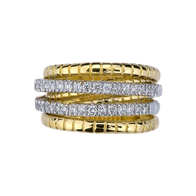 18k white and yellow gold ring with rows of diamonds 