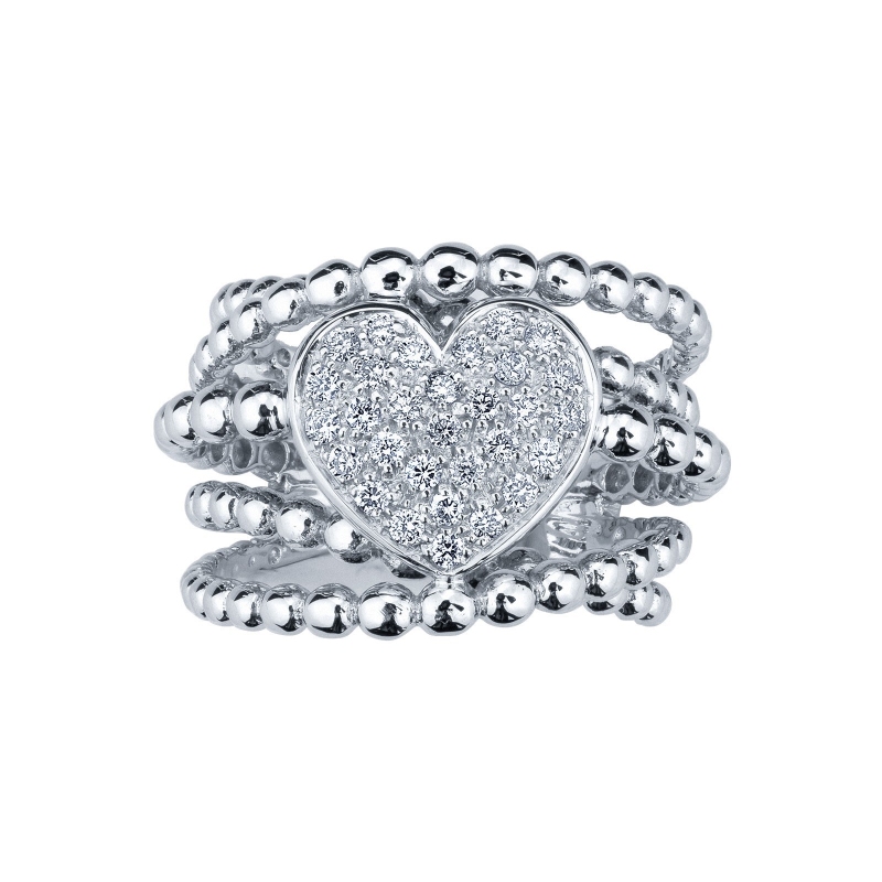Band ring in white gold 18k with diamonds heart 