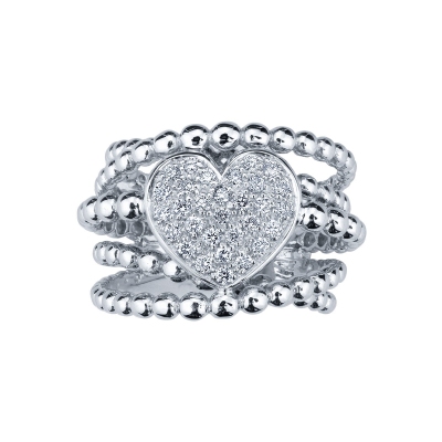 Band ring in white gold 18k with diamonds heart 