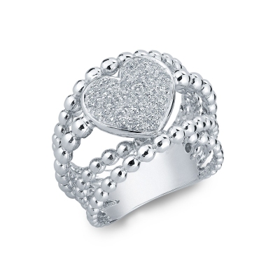 Band ring in white gold 18k with diamonds heart 