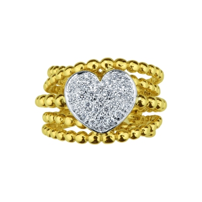 18k white and yellow gold ring with diamonds heart 