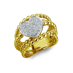 18k white and yellow gold ring with diamonds heart 