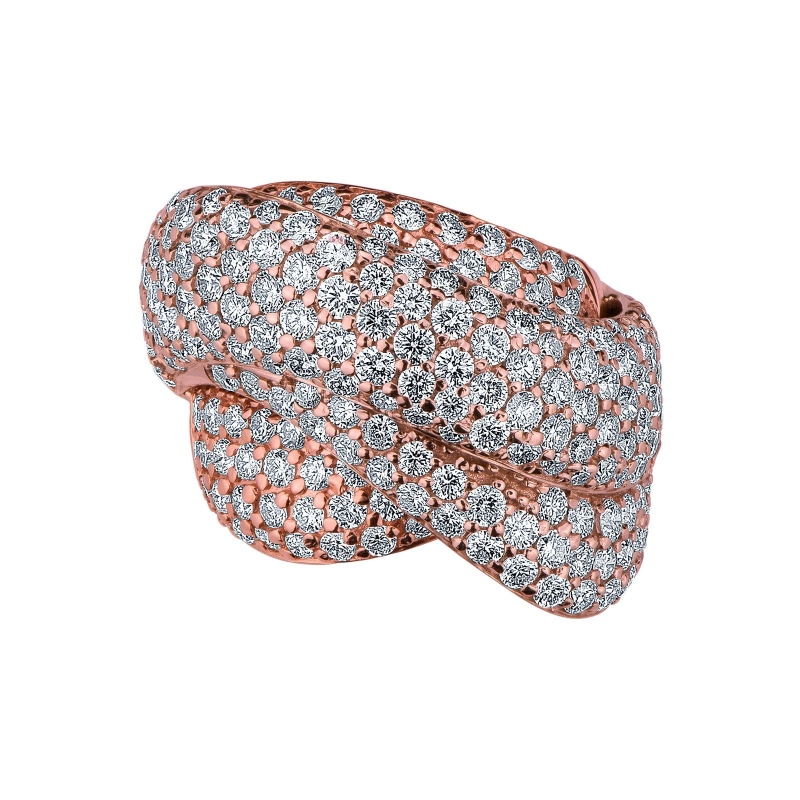 18k rosé gold band ring with diamonds pavé