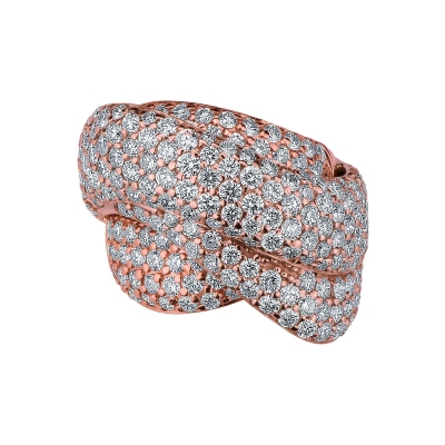 18k rosé gold band ring with diamonds pavé