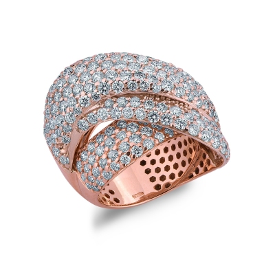 18k rosé gold band ring with diamonds pavé