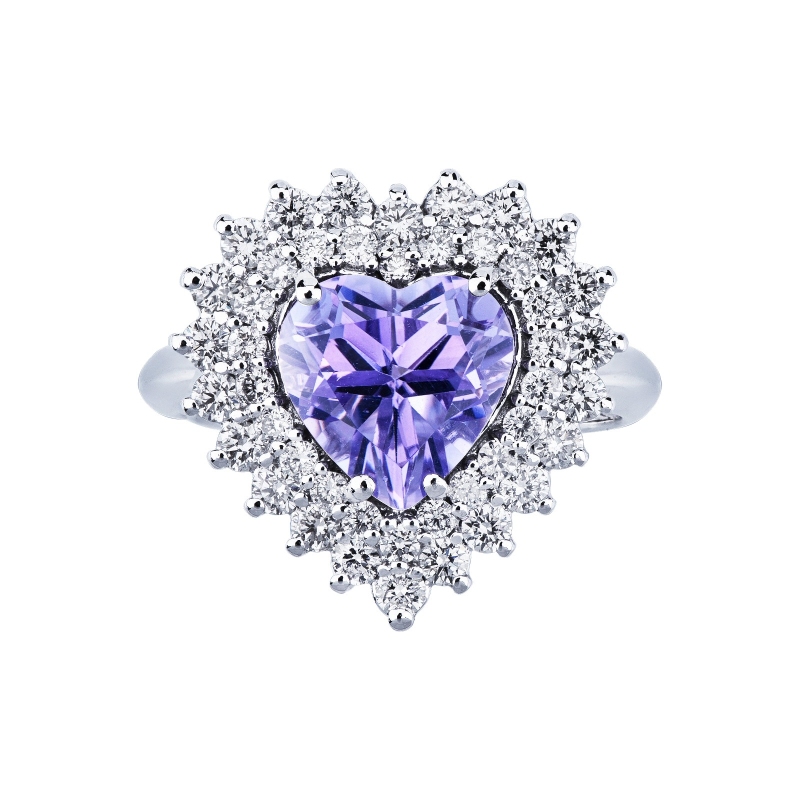 Ring in white gold 18k with amethyst heart cut