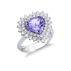 Ring in white gold 18k with amethyst heart cut