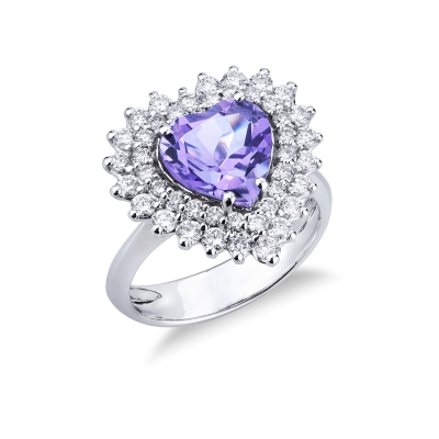 Ring in white gold 18k with amethyst heart cut