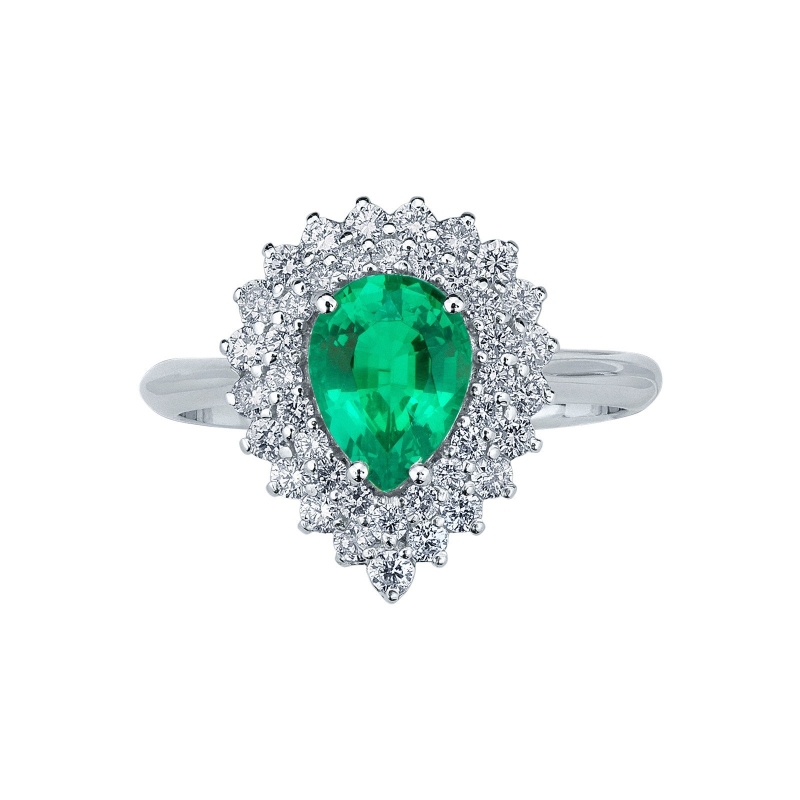 White gold 18k ring with emerald pear cut and diamonds 
