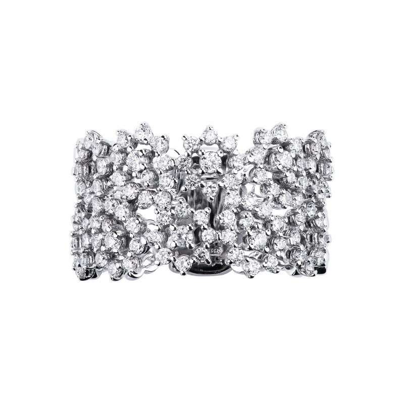 White gold 18k embroided band ring with diamonds 