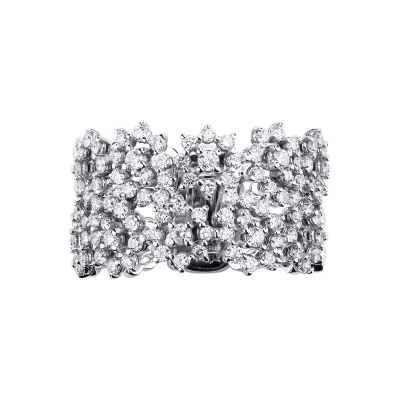 White gold 18k embroided band ring with diamonds 