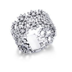 White gold 18k embroided band ring with diamonds 