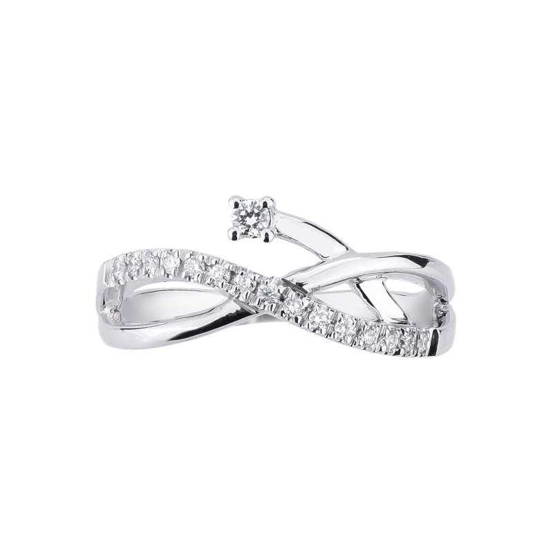 Crossover ring in white gold 18k with diamonds 