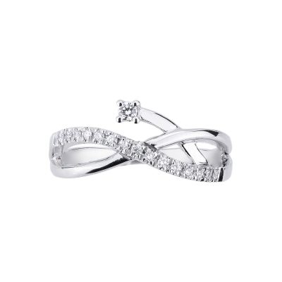 Crossover ring in white gold 18k with diamonds 