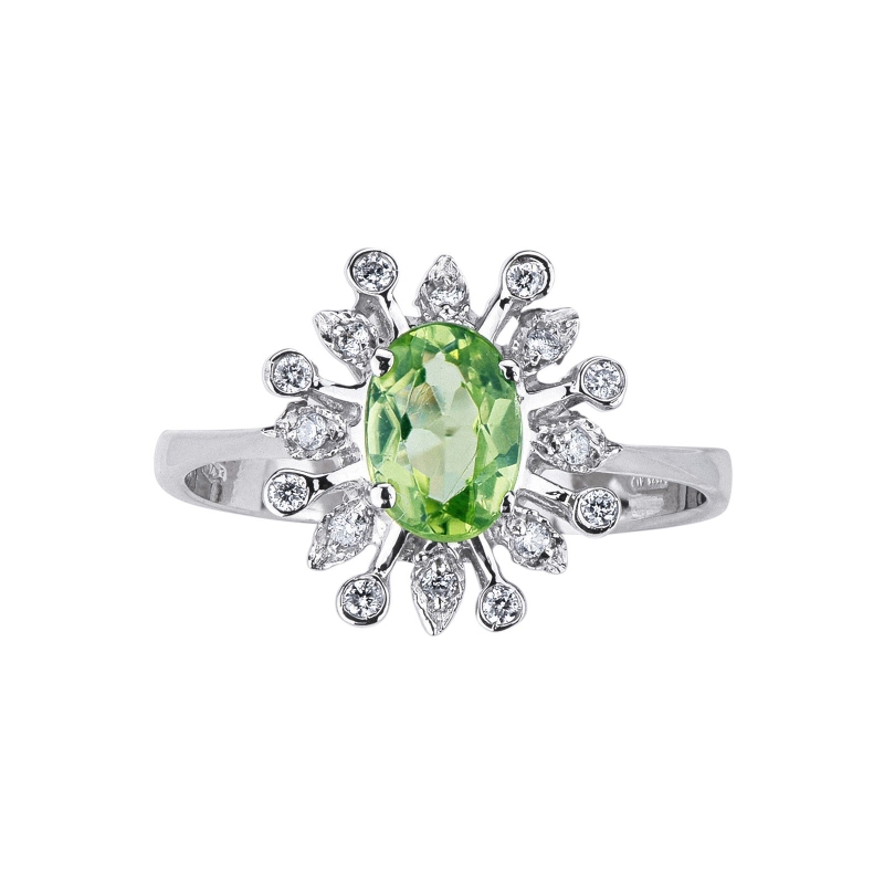 Anello contorno moderno con Peridoto e Diamanti in Oro bianco 18k 