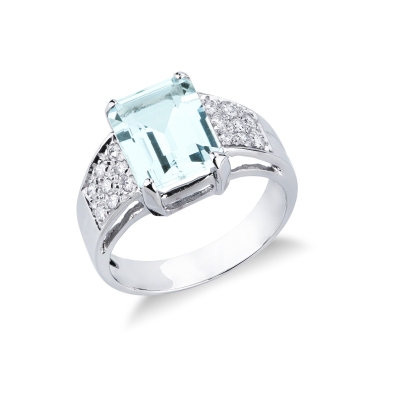 Anello con acquamarina a fascia con diamanti oro bianco